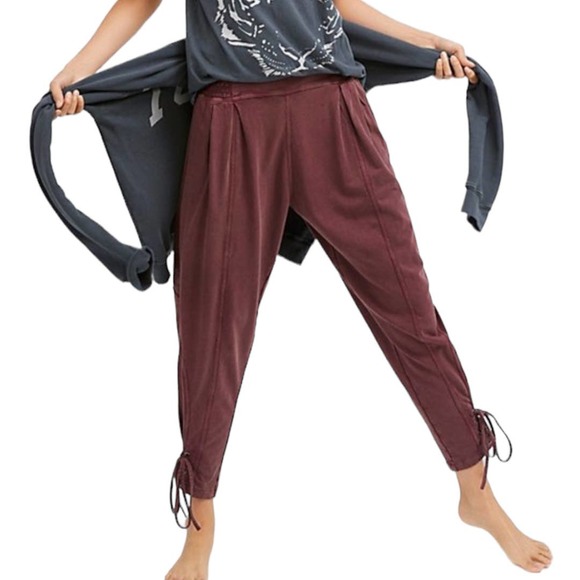 Free People Pants - FP One Billie Pants Large Burgundy Free People Jogger Harem Tie Boho Festival